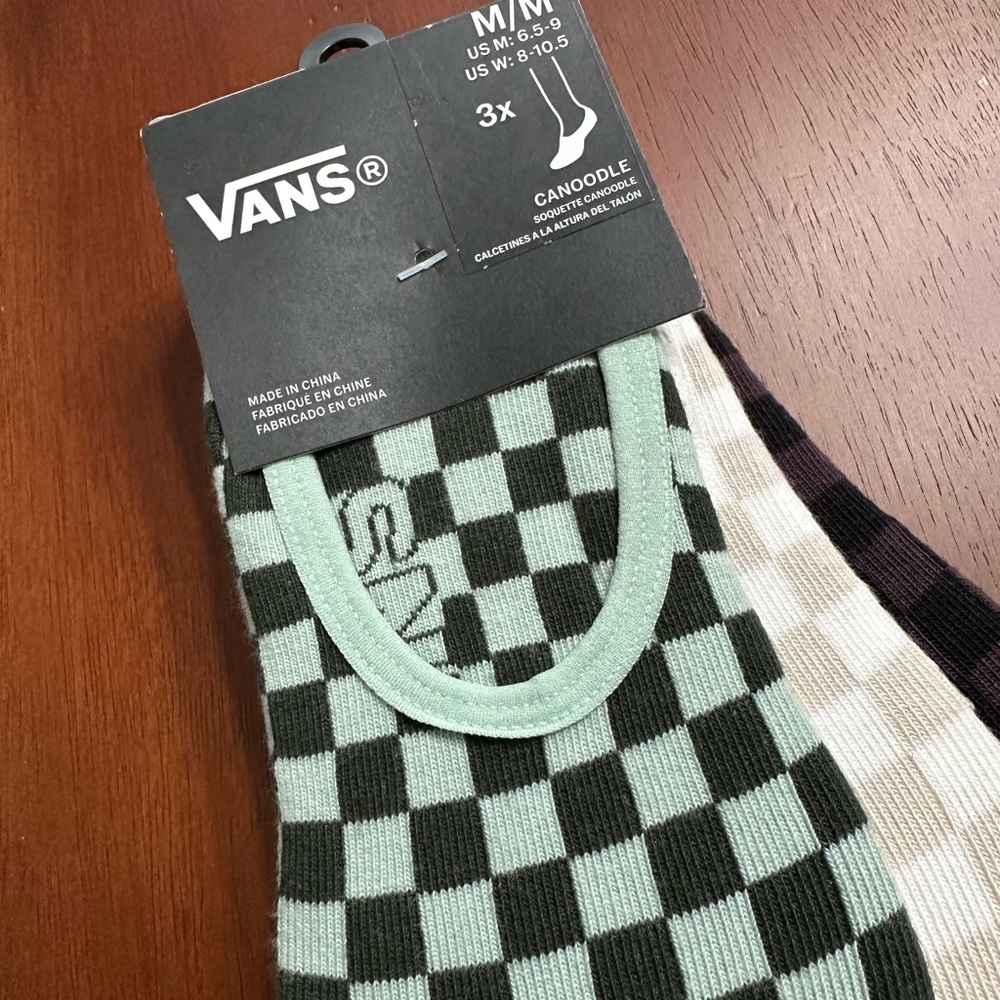 Vans 3-Pack Checkerboard No-Show Socks - Mint, Cream, Purple M/M - Picture 2 of 4